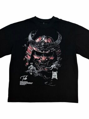 Dechire Tribe Black Samurai Graphic Tee - Black with Red Print